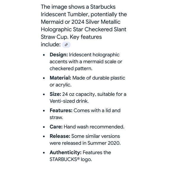 Starbucks Insulated Tumbler NEW Summer 2024 Iridescent Top With Straw 24 oz Merm - Picture 5 of 5